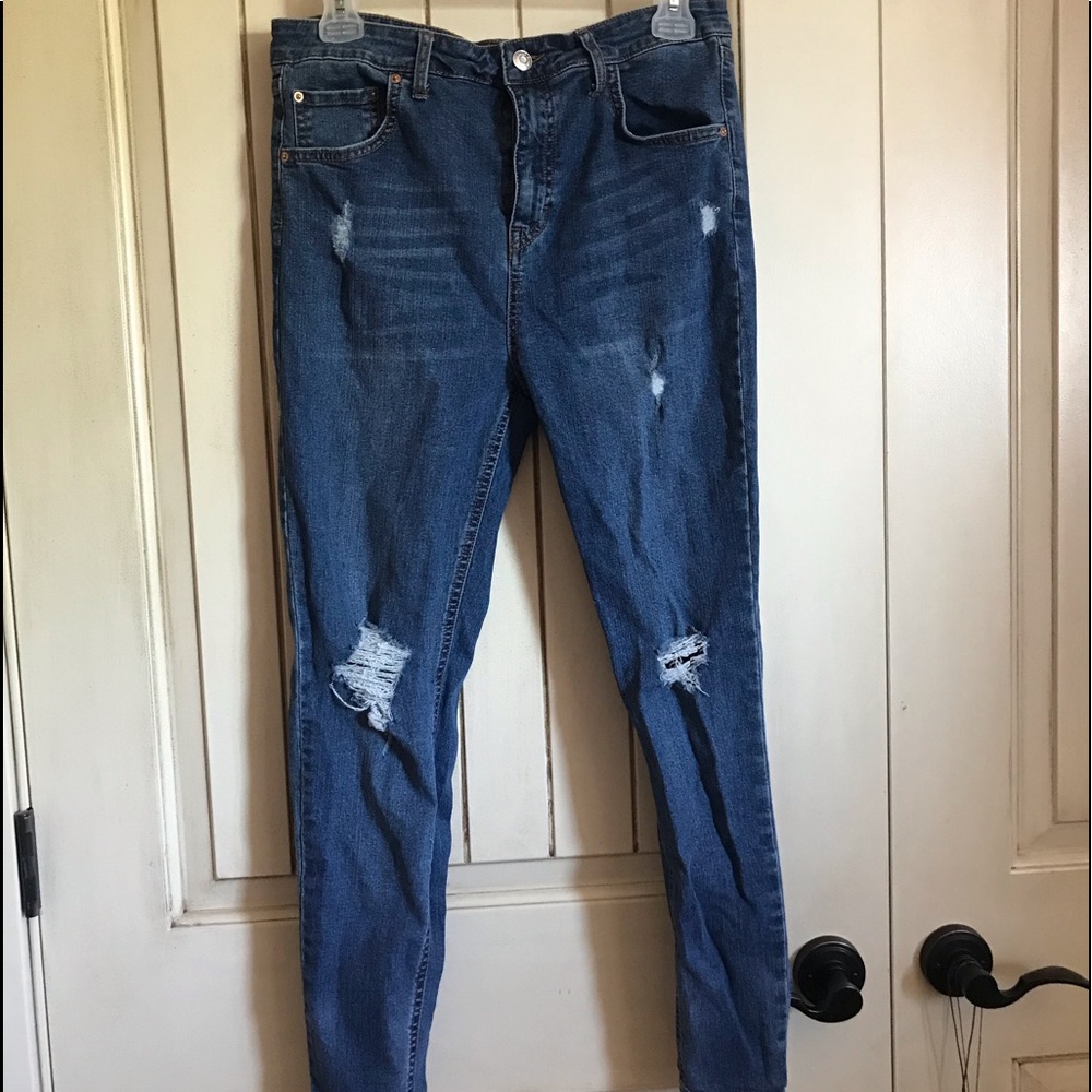 high rise skinny blue jeans